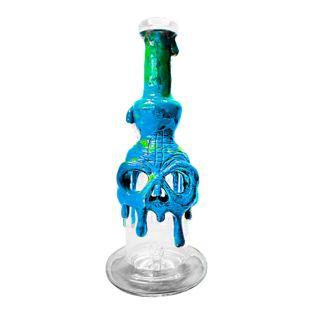 Black Sheep Handmade Skull Glass Clay Bong Blue 24cm