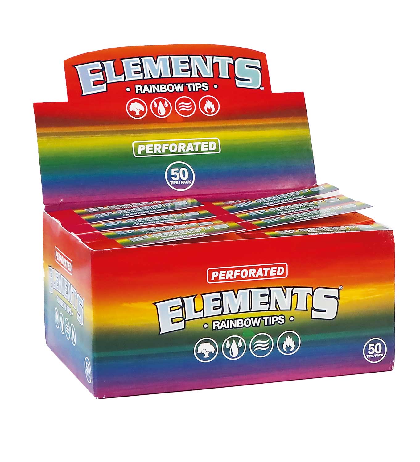 Elements Rooling Tips ELEMENTS Rainbow Perforated Rolling Tips – Box of 50 Packs – Plumes