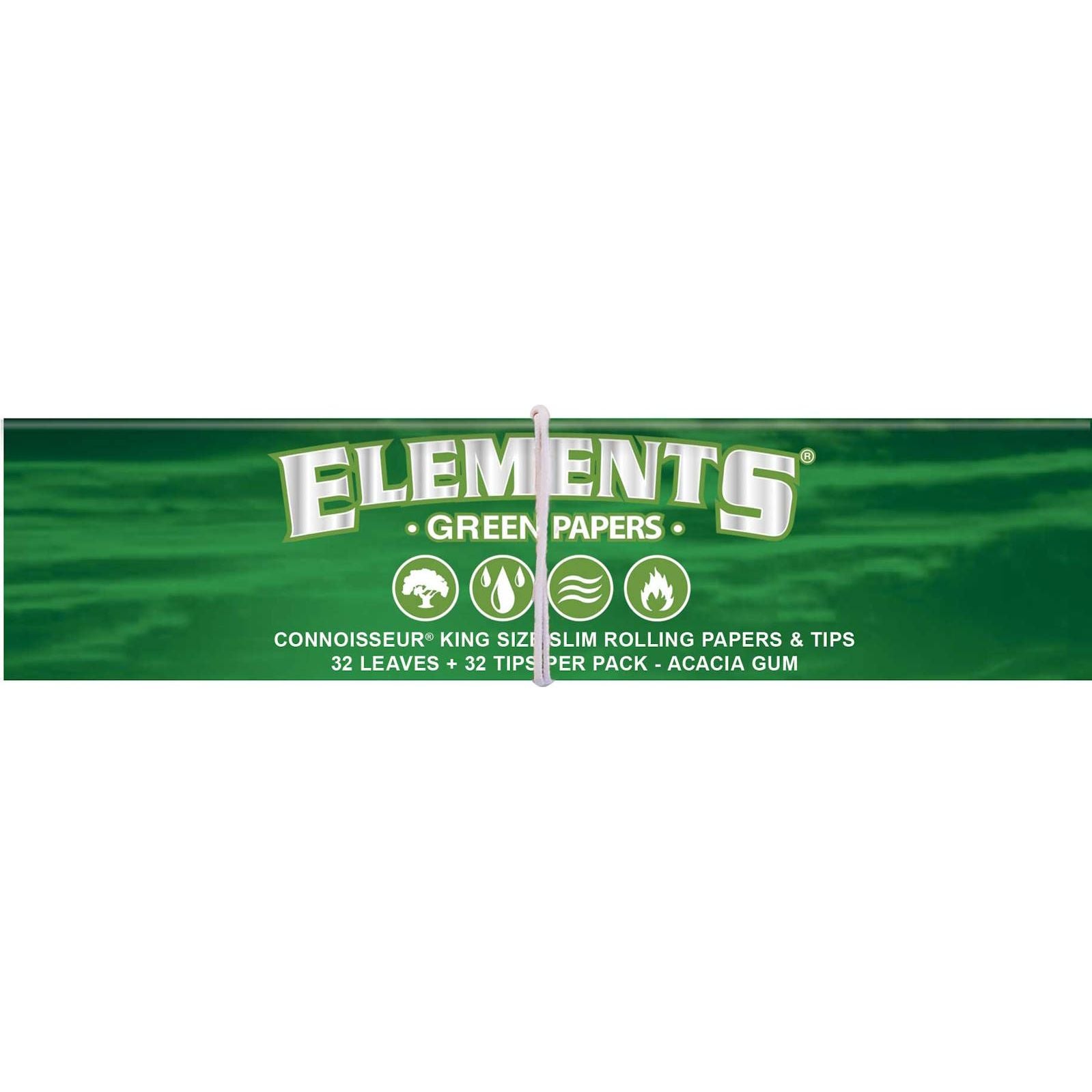 ELEMENTS Green Connoisseur King Size Slim Rolling Papers + Tips