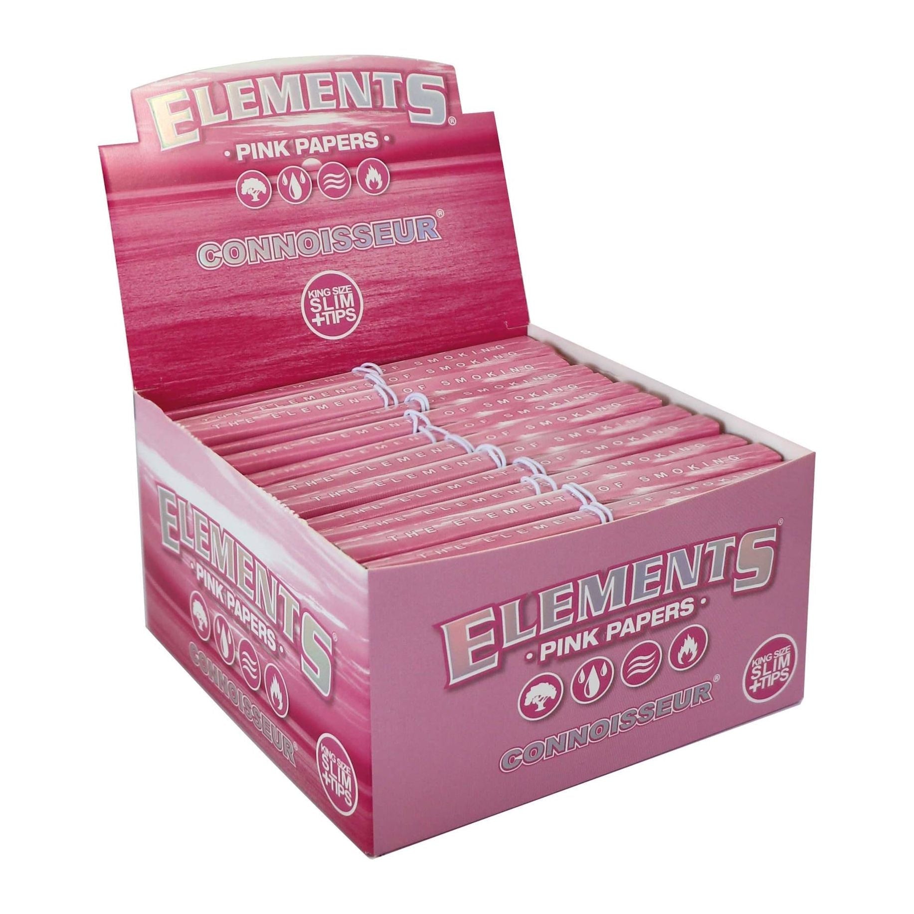 ELEMENTS Pink Connoisseur King Size Slim Rolling Papers + Tips