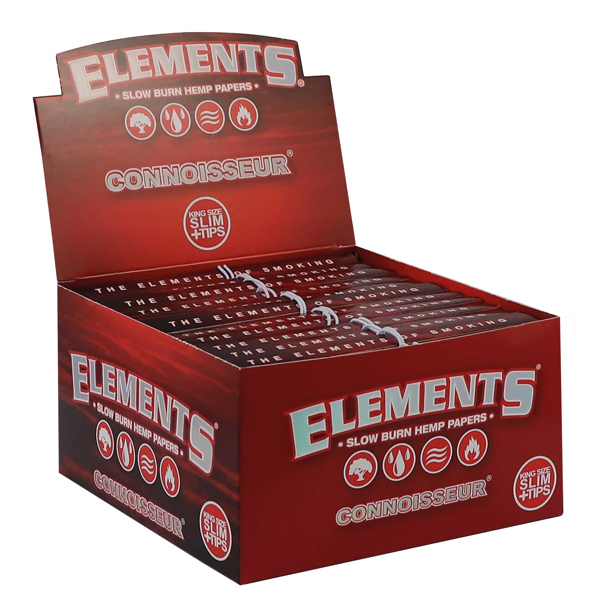 ELEMENTS Red Hemp Connoisseur King Size Slim Rolling Papers + Tips