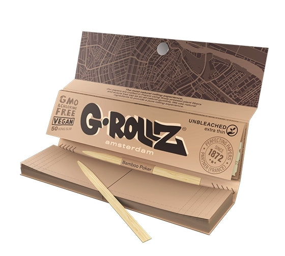 G-Rollz Unbleached Extra Thin King Size Rolling Papers + Tips