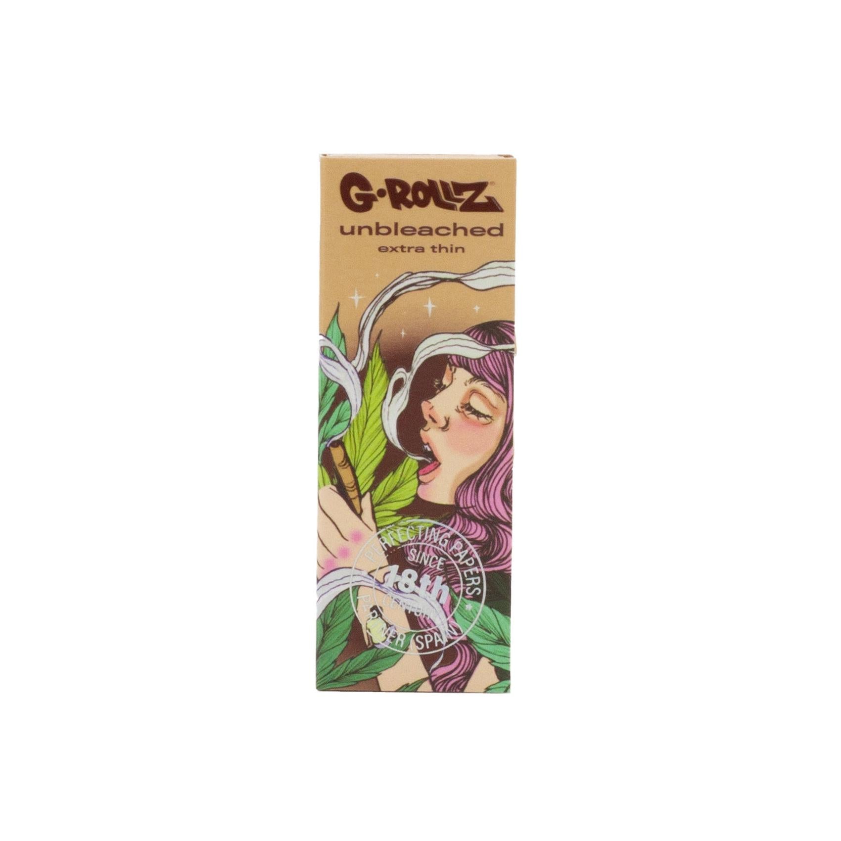 Packaging for G-Rollz Collector 'Colossal Dream' Unbleached Slim Papers + Tips featuring an illustrated character holding a rolled paper and leaf.