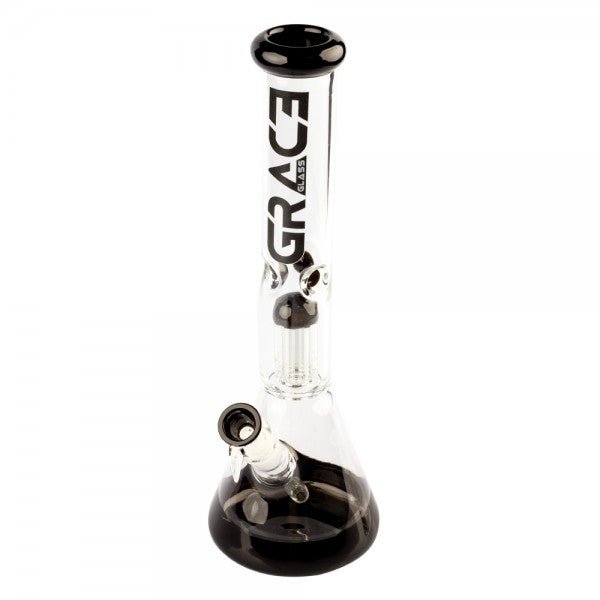 Grace Glass Limited Edition Black Percolator Beaker Bong - Plumes