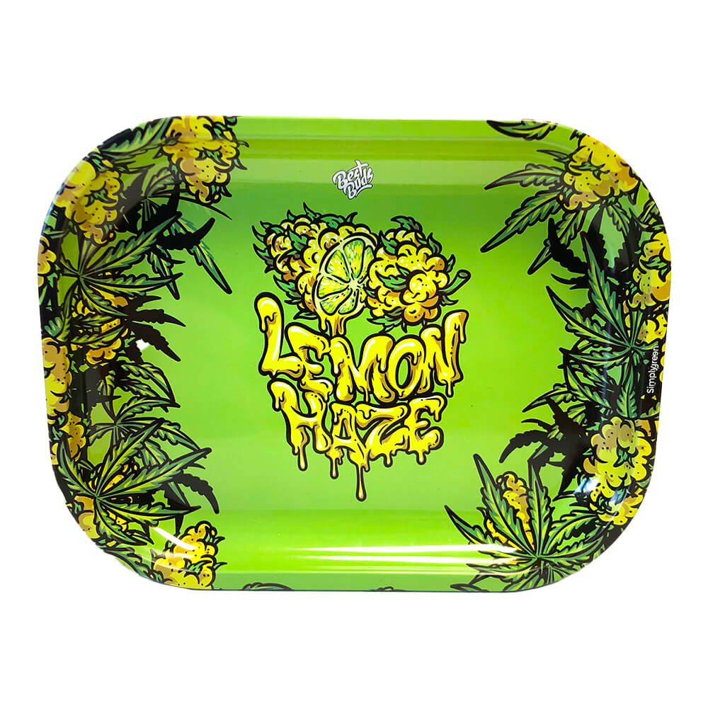 Best Buds Tin Box Rolling Tray with Storage Lemon Haze