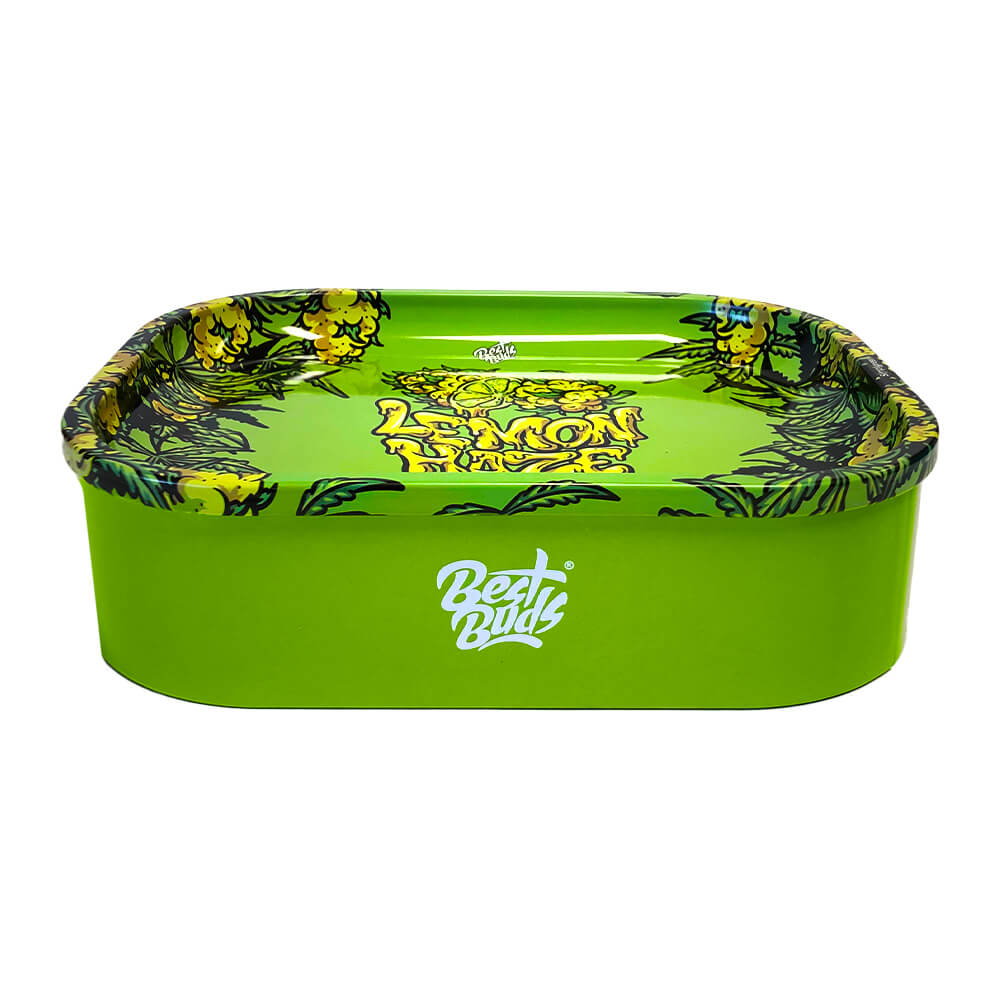 Best Buds Tin Box Rolling Tray with Storage Lemon Haze