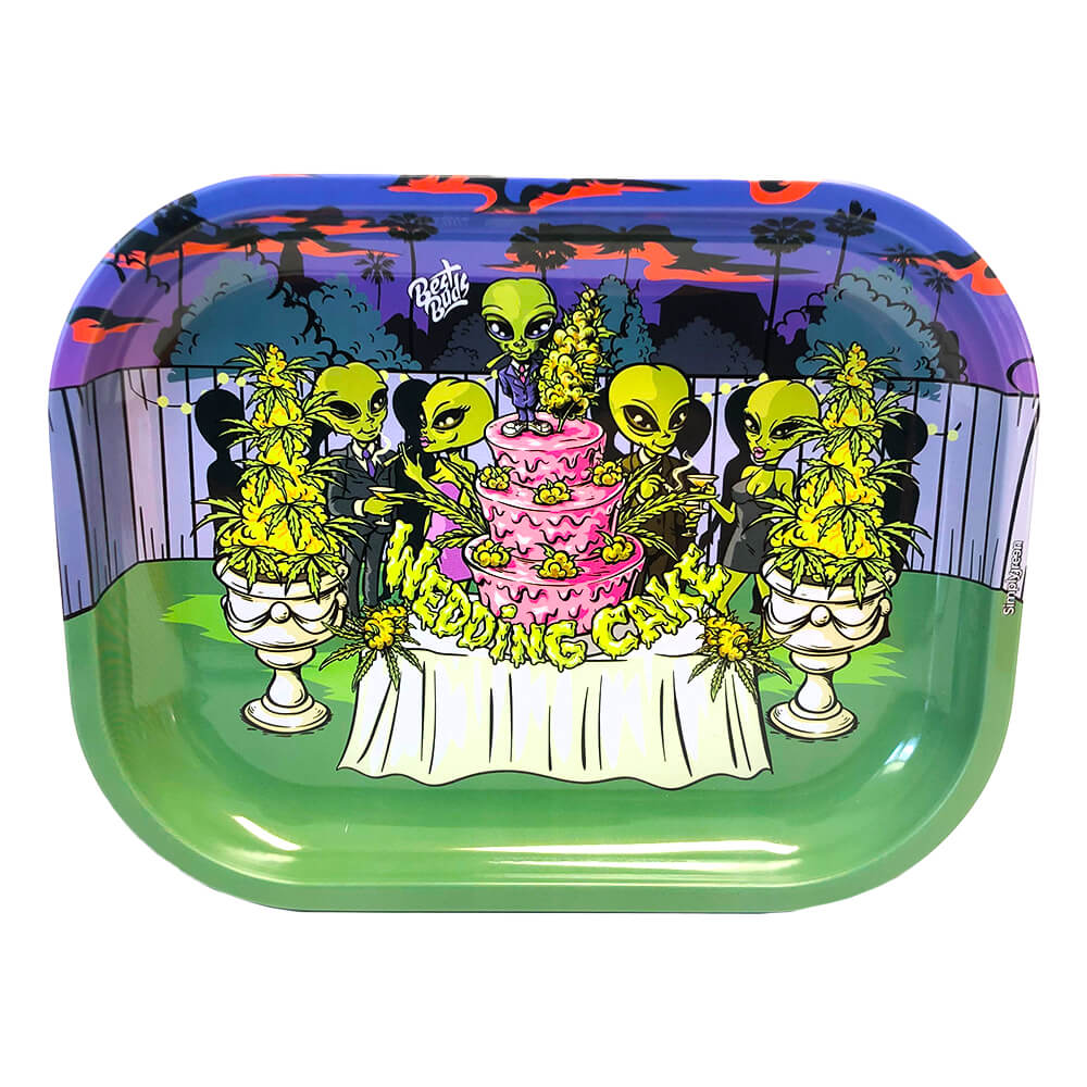 Best Buds Tin Box Rolling Tray with Storage Wedding Cake