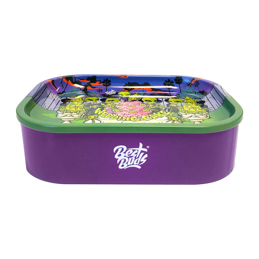 Best Buds Tin Box Rolling Tray with Storage Wedding Cake