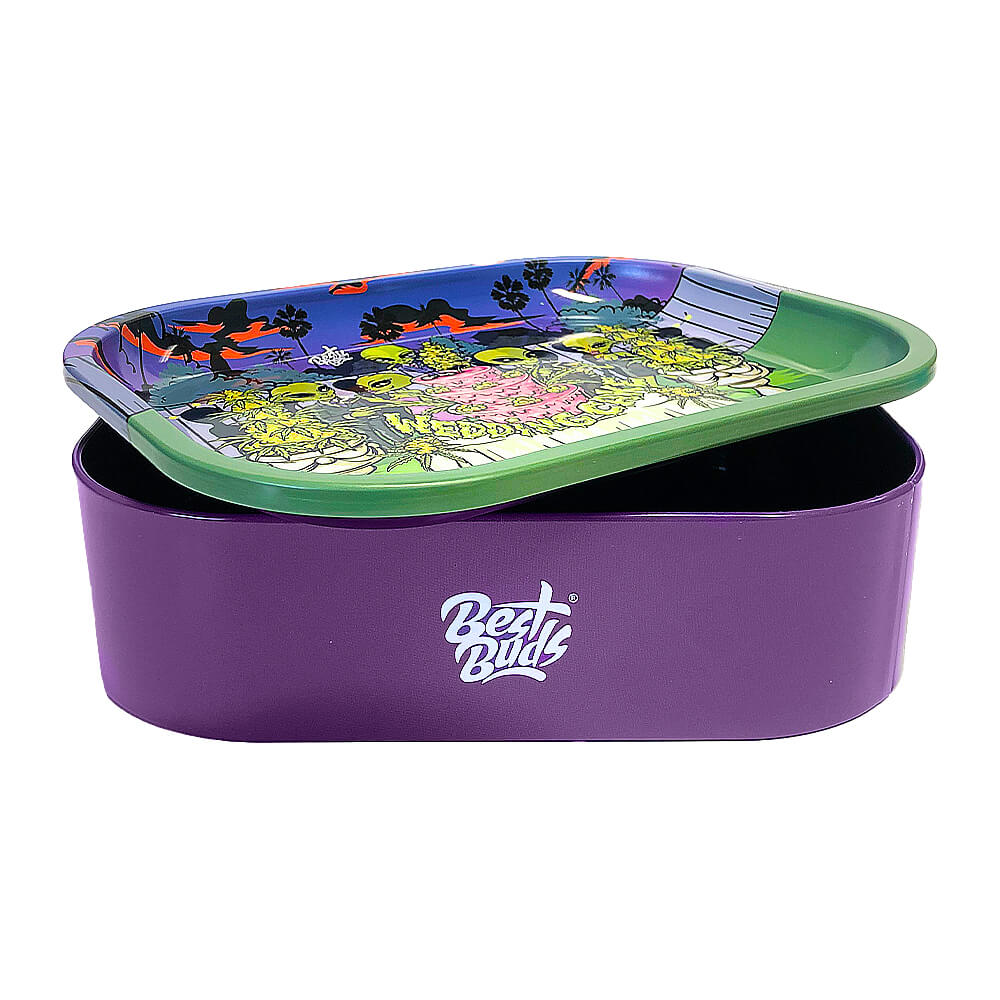 Best Buds Tin Box Rolling Tray with Storage Wedding Cake