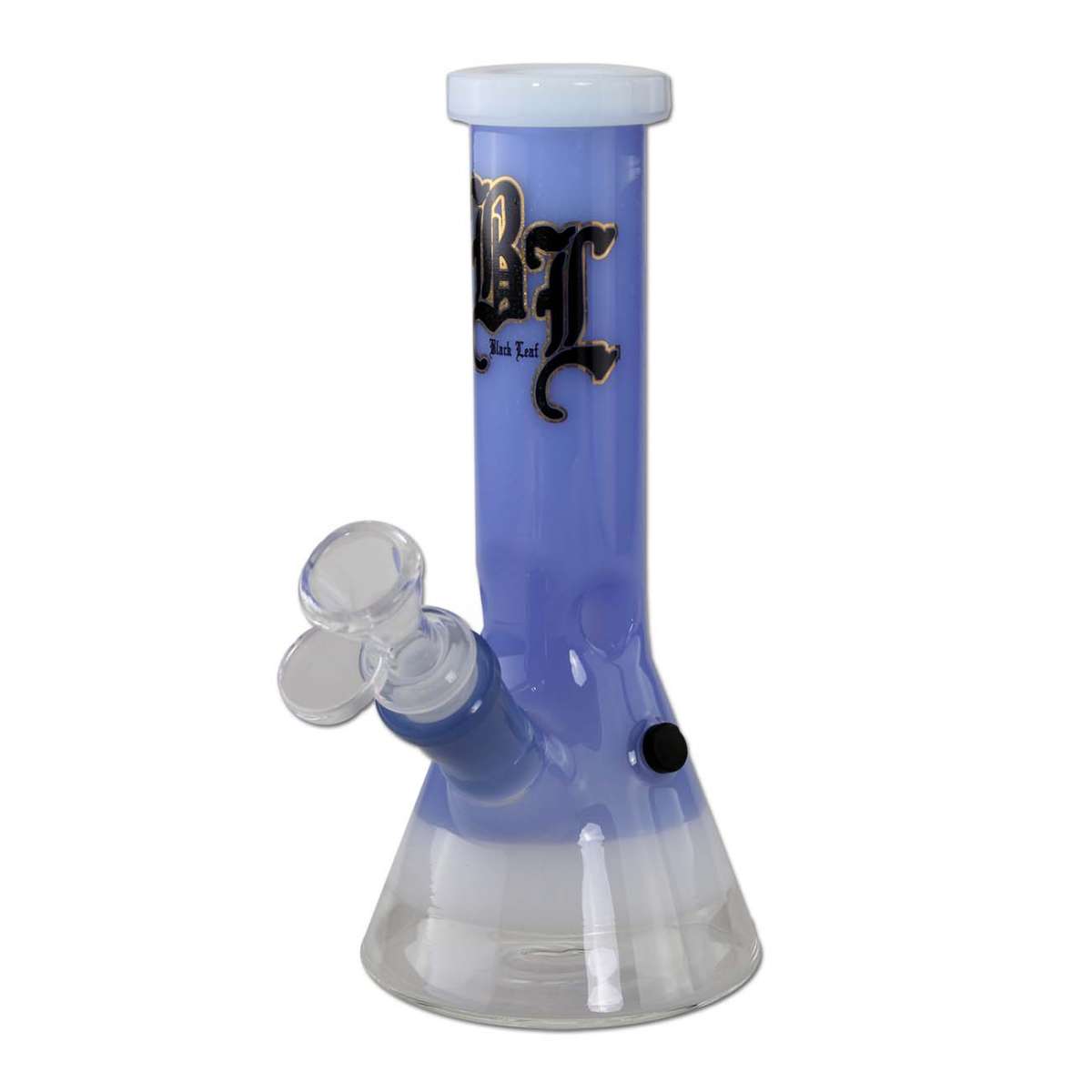 Glass water Ice bong with blue neck and clear base on a white background