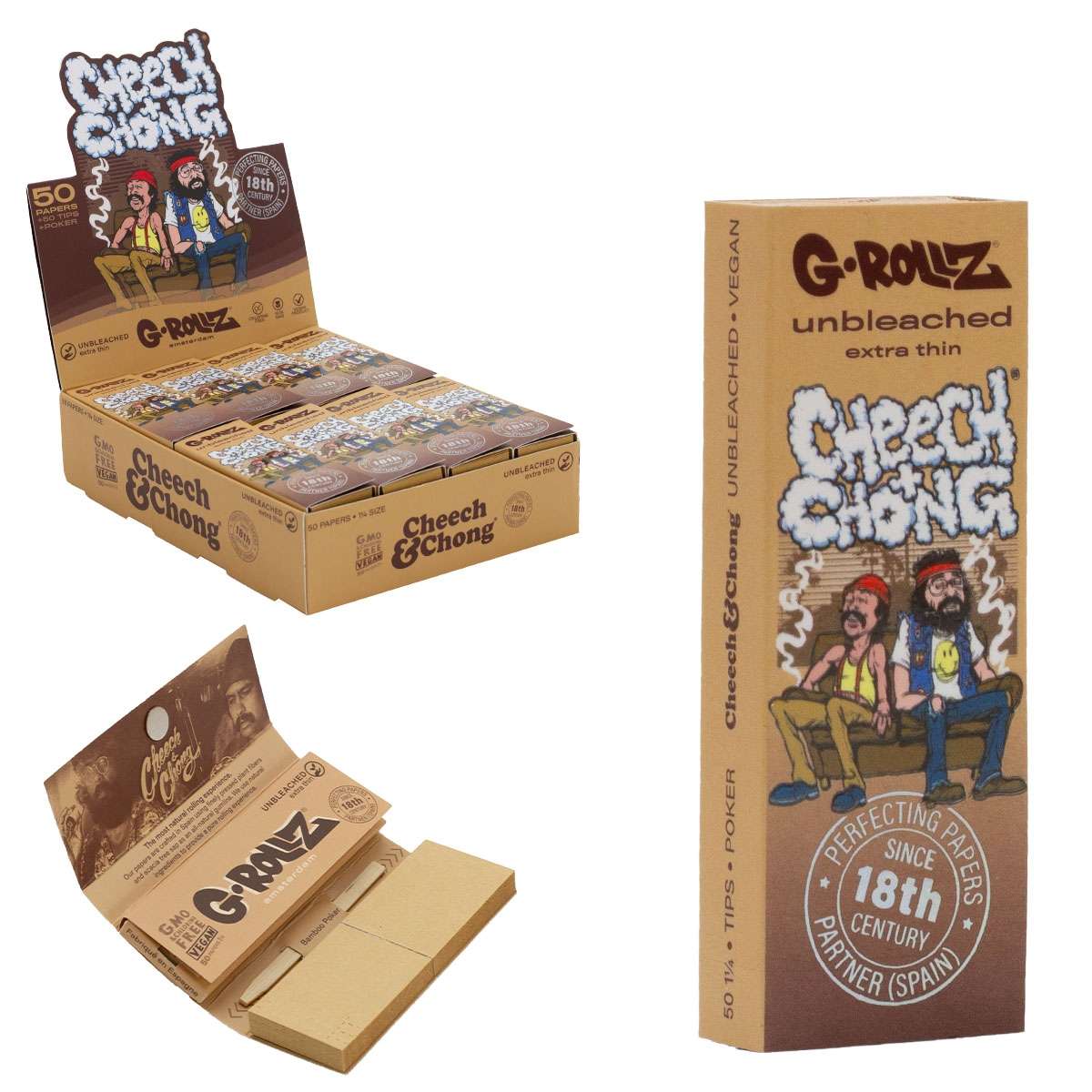 G-Rollz Cheech & Chong 'In da Chair' 1¼ Unbleached Rolling Papers + Tips