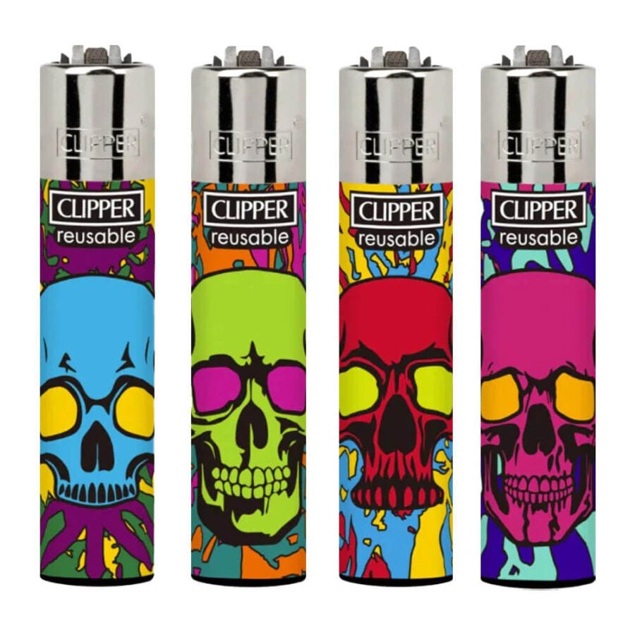 Clipper Lighter Colourful Skulls - Plumes