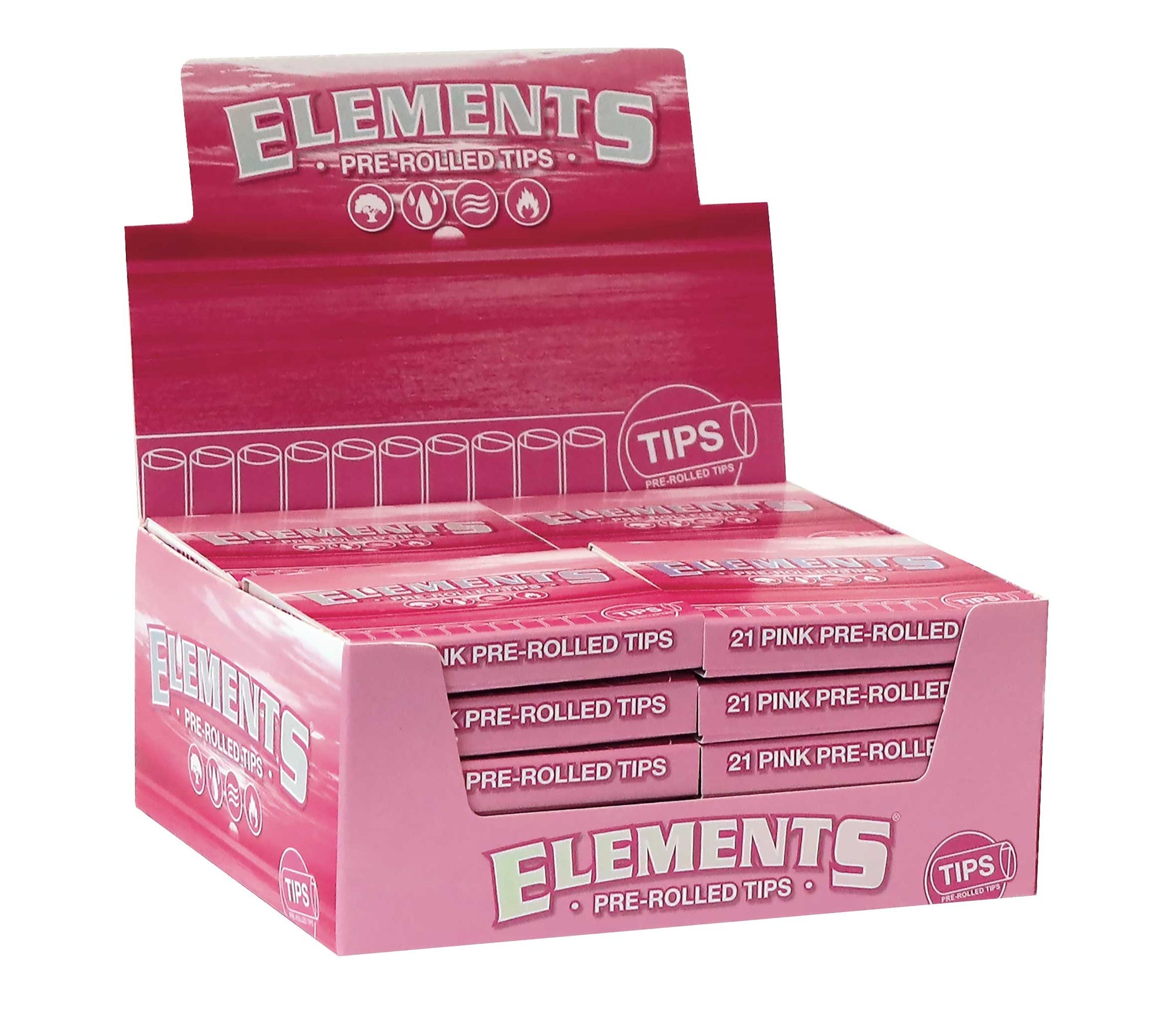 ELEMENTS Pink Pre-Rolled Rolling Tips – 21 Pack