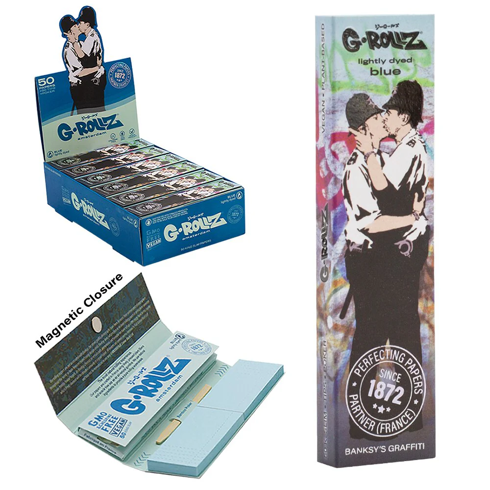 G-Rollz Banksy's Graffiti 'Cop on Cop' Blue King Size Slim Papers + Tips