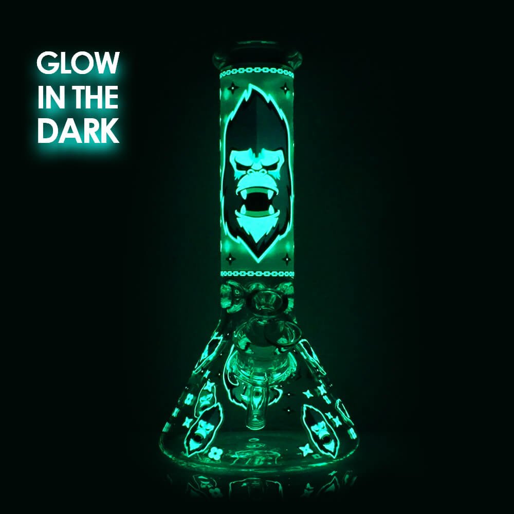 Black Sheep Glow in the Dark Blue Gorilla Triple Thick Glass Bong 25cm