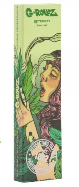 G - Rollz 'Mushroom Lady' Green Organic Hemp Slim Papers + Tips - Plumes