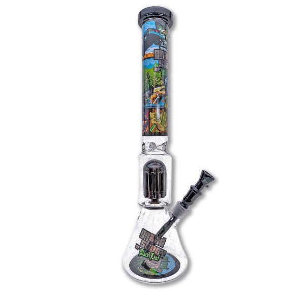 Black Leaf Grand Story Glass Beaker Percolator Bong - Plumes