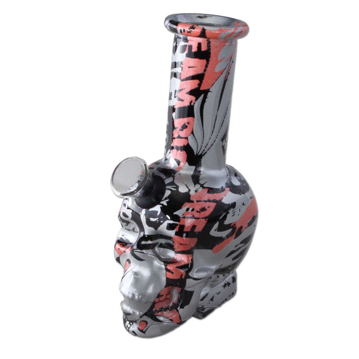 Decorative Bong with red and black design on a white background