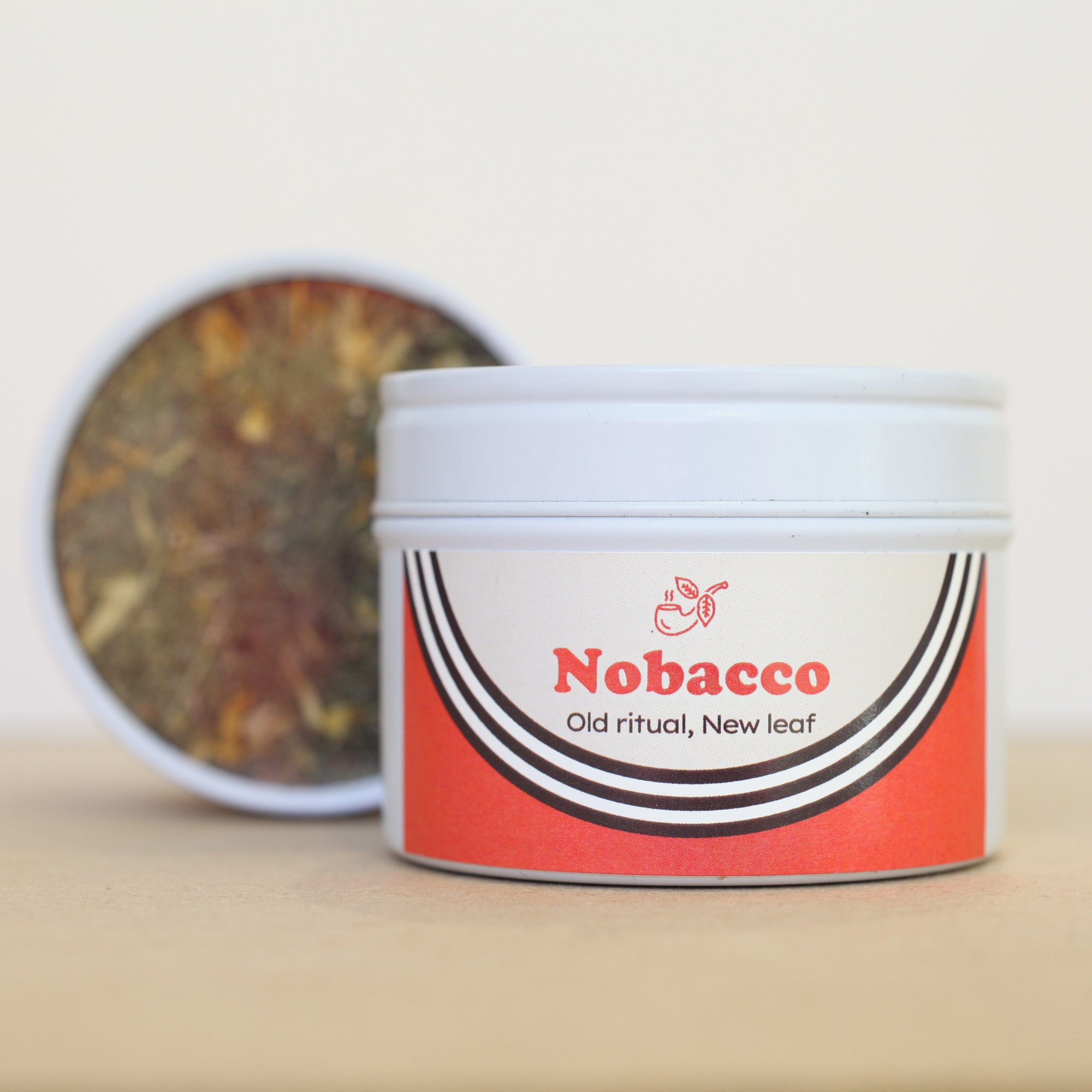 Nobacco Tobacco substitute product container with a blurred background