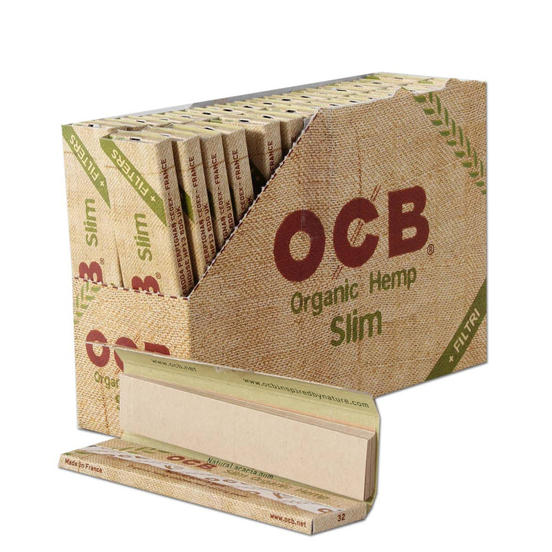 OCB organic hemp slim rolling papers on a white background 
