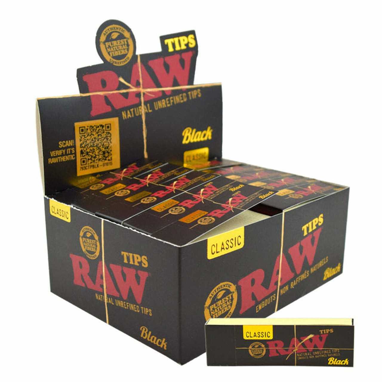 RAW Black Extra Fine Unbleached Rolling Tips – Single | 50 Pack
