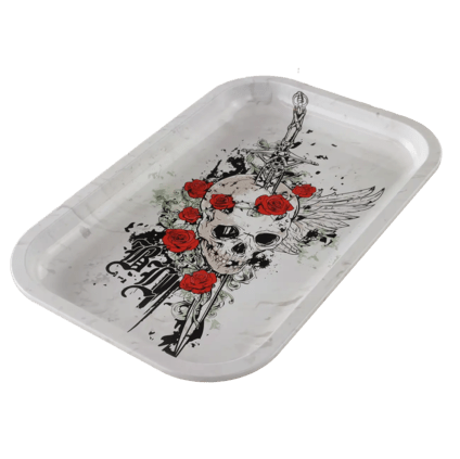 Black Leaf Skull and Roses Tray - Plumes