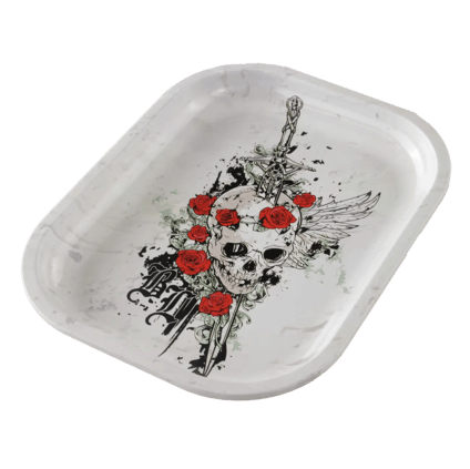 Black Leaf Skull and Roses Tray - Plumes