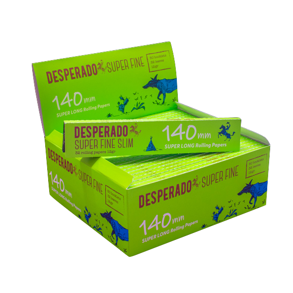 Box of Cartel Desperado super fine slim 140mm rolling papers