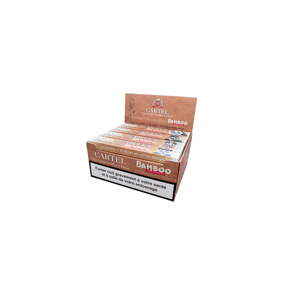 Cartel Extra Long 130mm Bamboo Unbleached Rolling Papers + Tips (24 Pack)