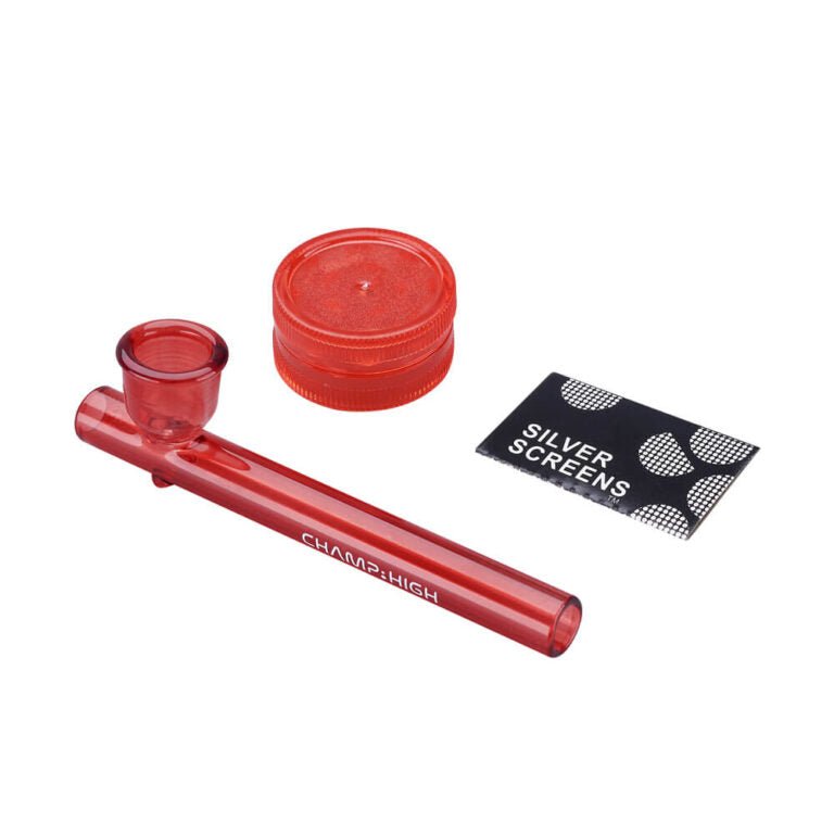 Champ High Glass Pipe and Mini Grinder - Plumes