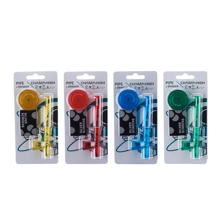 Champ High Glass Pipe and Mini Grinder - Plumes